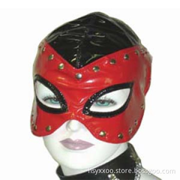 BDSM Sex Toy Fetish Faux PVC Open Mouth and Eyes Mask Head Bondage Restraint Hood Mask with rivet